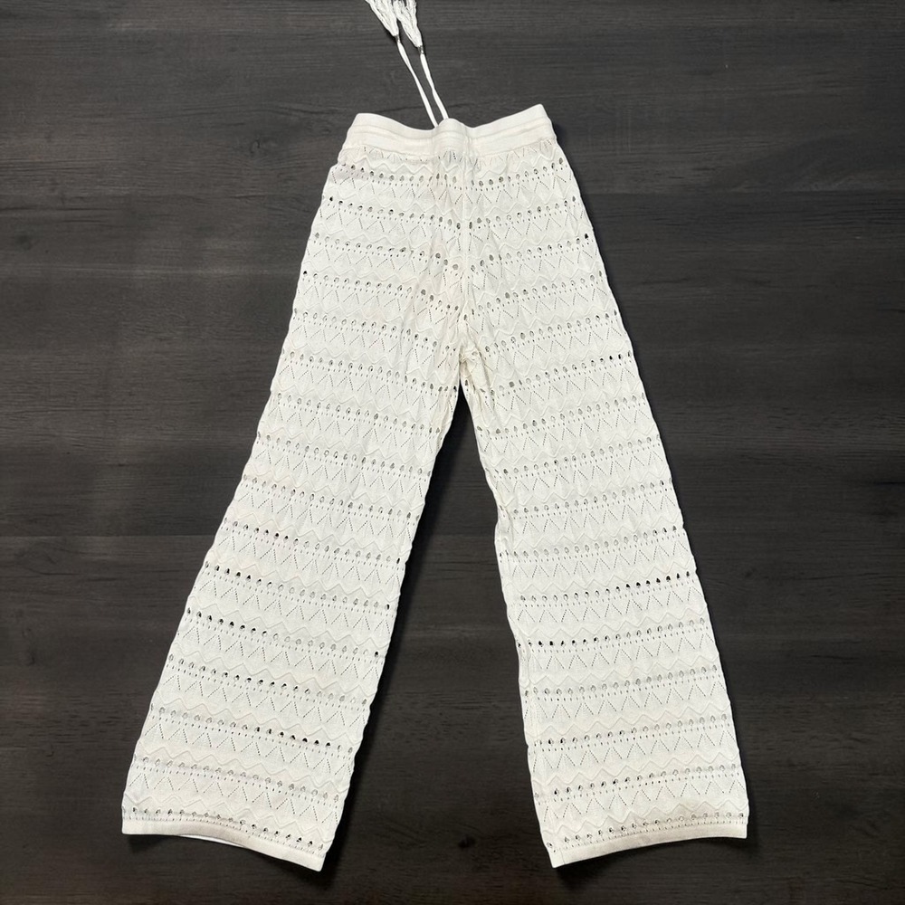 Akira Cream Crochet Knit Wide Leg Pants M Pointelle Boho Coastal Festival Beach